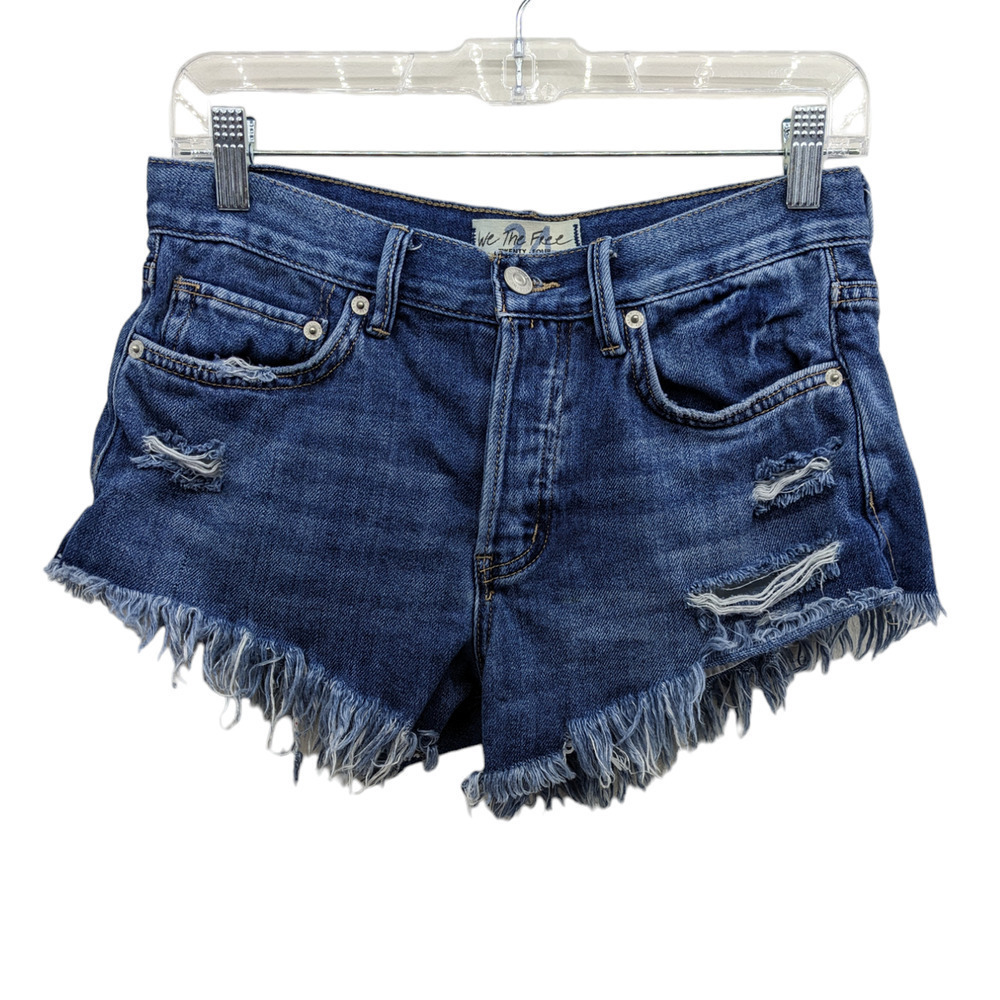We The Free Jean Shorts 24 Distressed Denim Button Fly High Rise